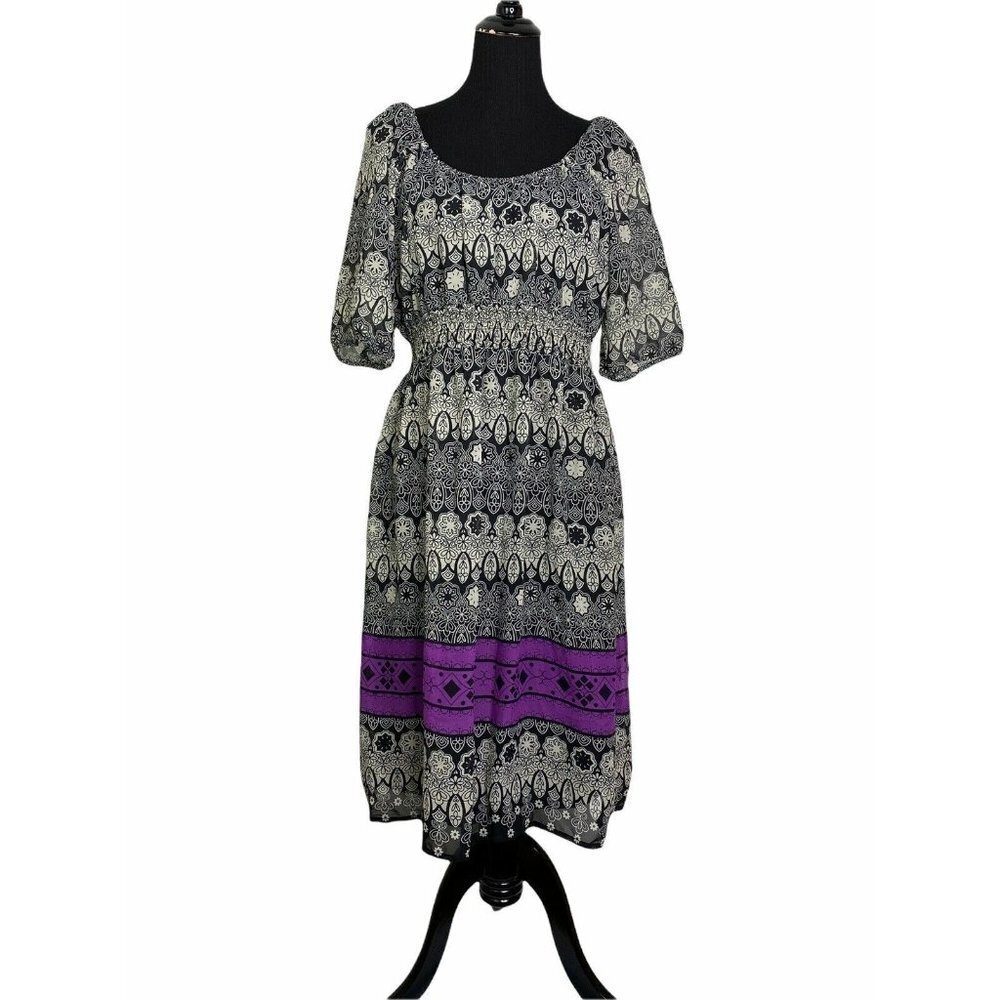 Mossimo For‎ Target Womens Black Geometric Flower 3/4 Sleeve Maxi Dress Size XL